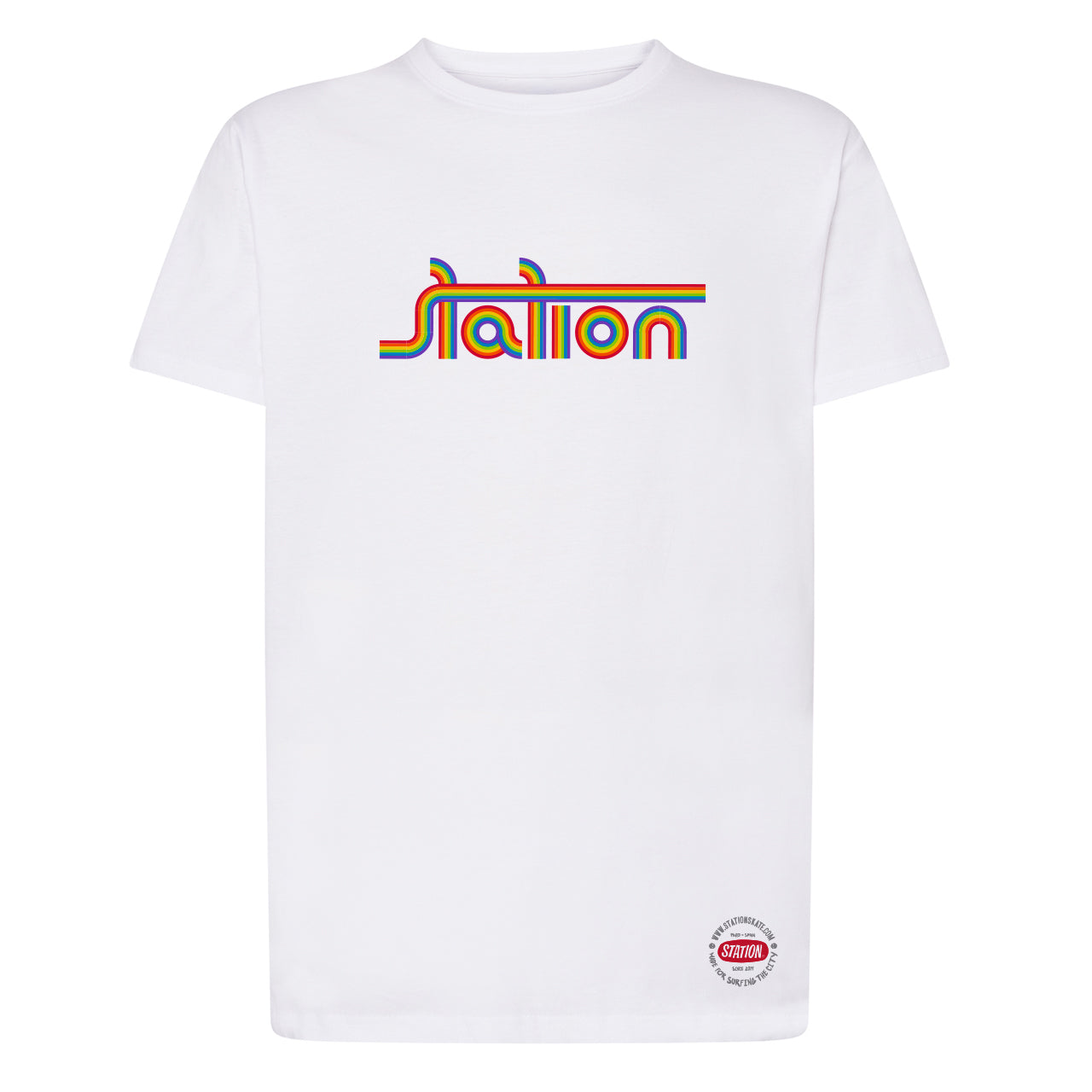 Camiseta blanca con arcoiris