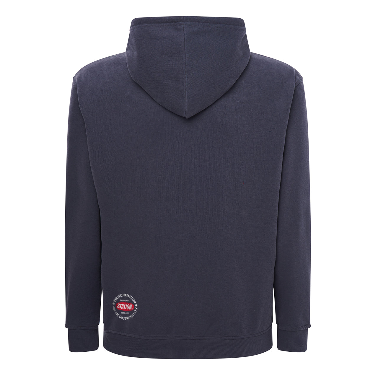 Sudadera PEACH DN color azul grisaceo sello calavera original Station vista tresera espalda