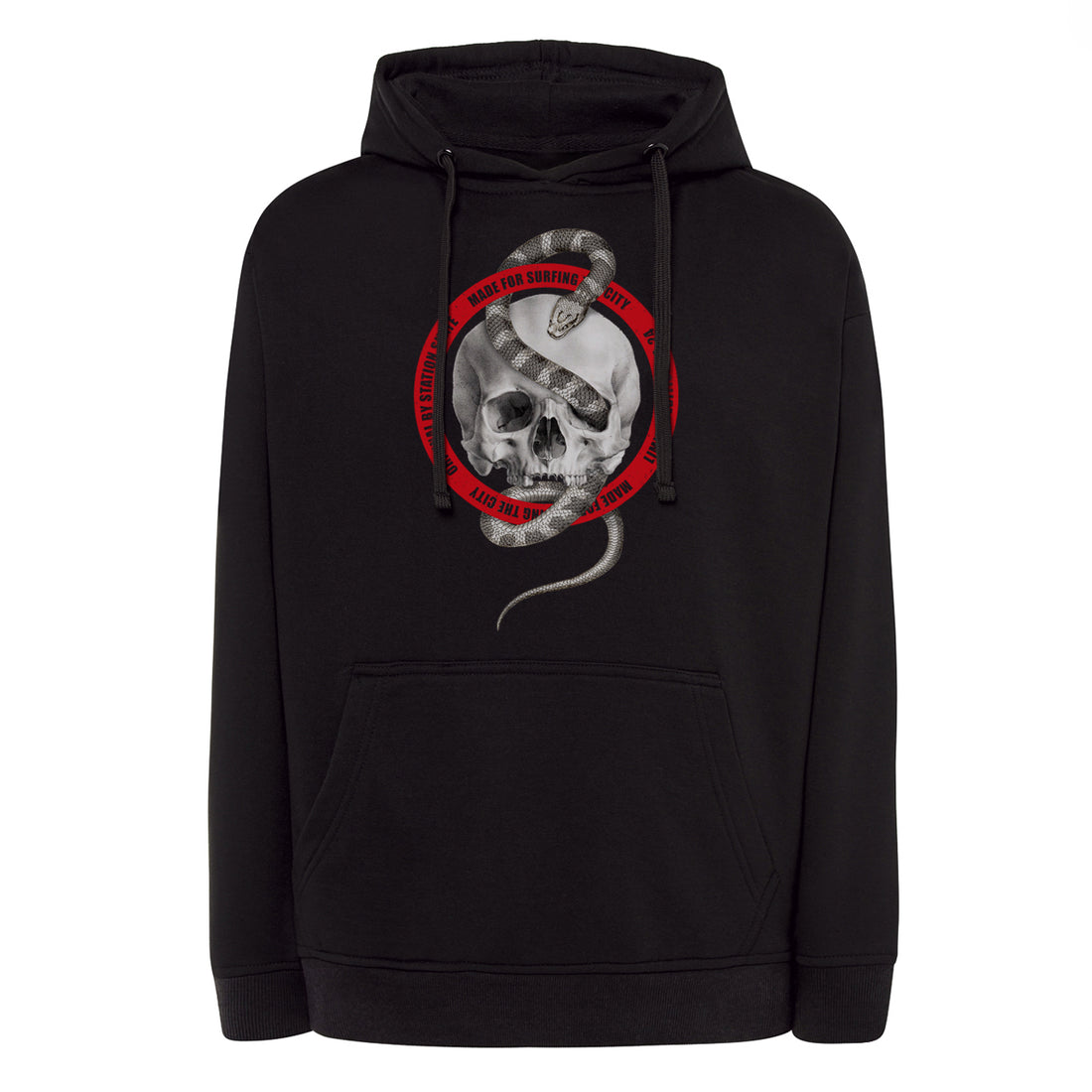 Sudadera SWEART color negro con  calavera y serpiente realista vista frontal