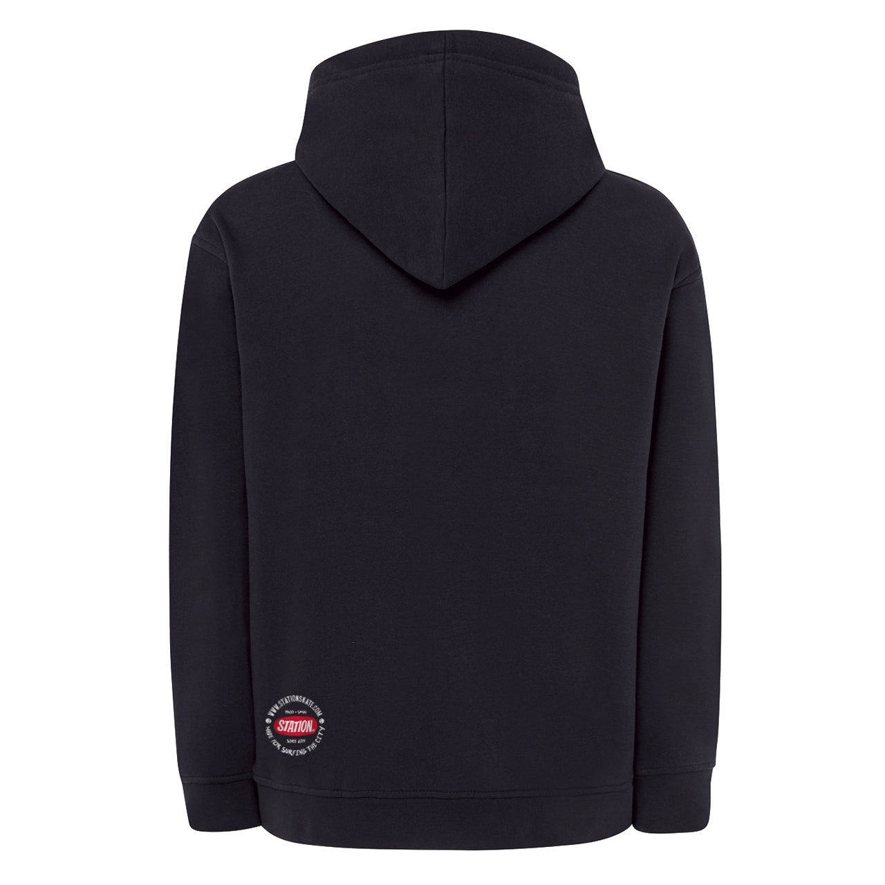Sudadera SWEART color AZUL NY con  calavera y serpiente realista  vista trasera espalda