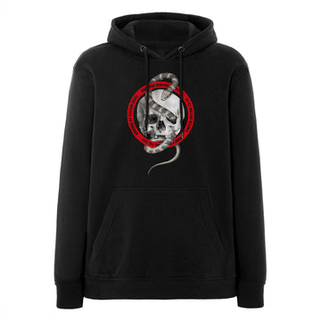 Sudadera color negro con  calavera y serpiente realista vista frontal