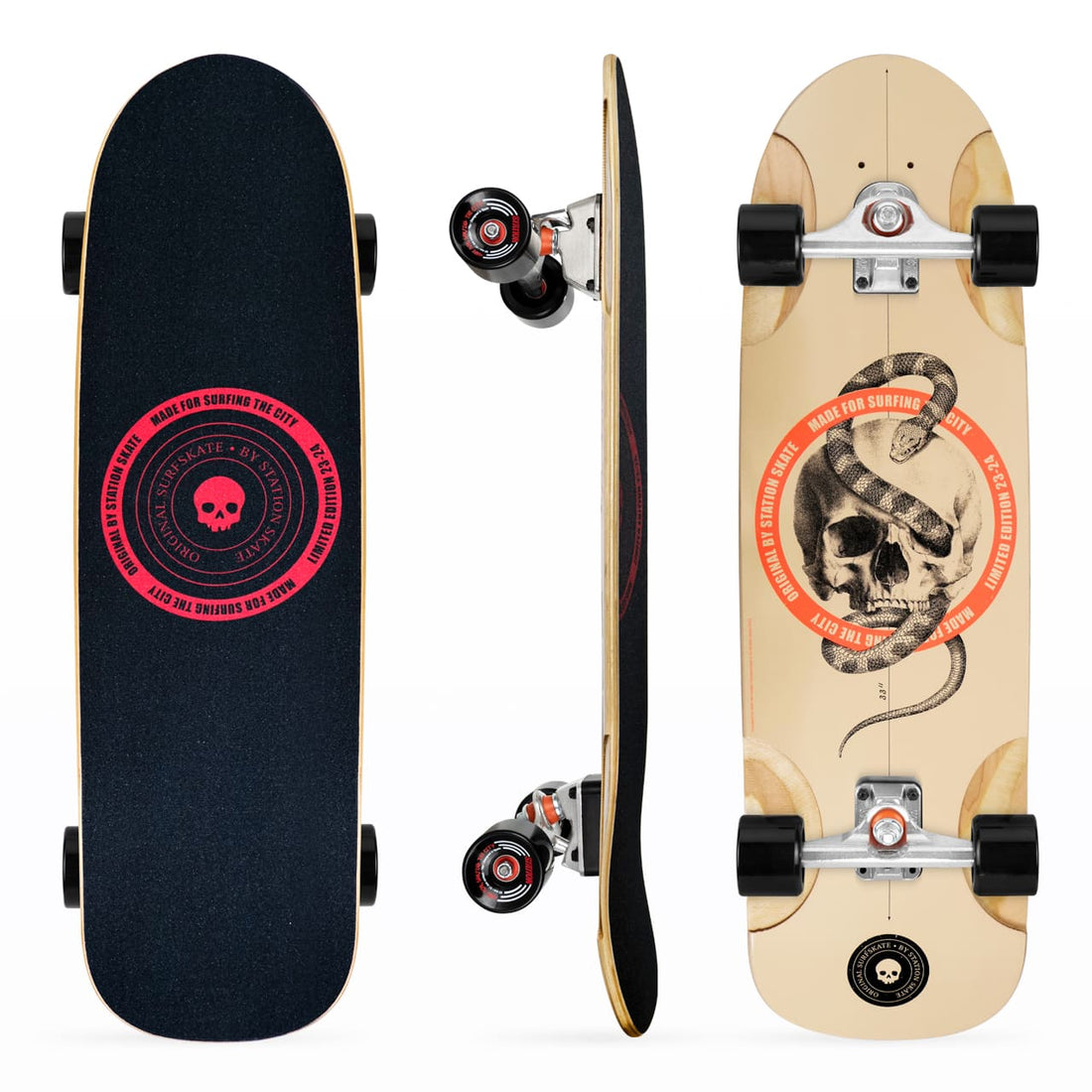 Surfskate Completo 'SKULL' - Station Skate con imagen calavera y serpiente realista