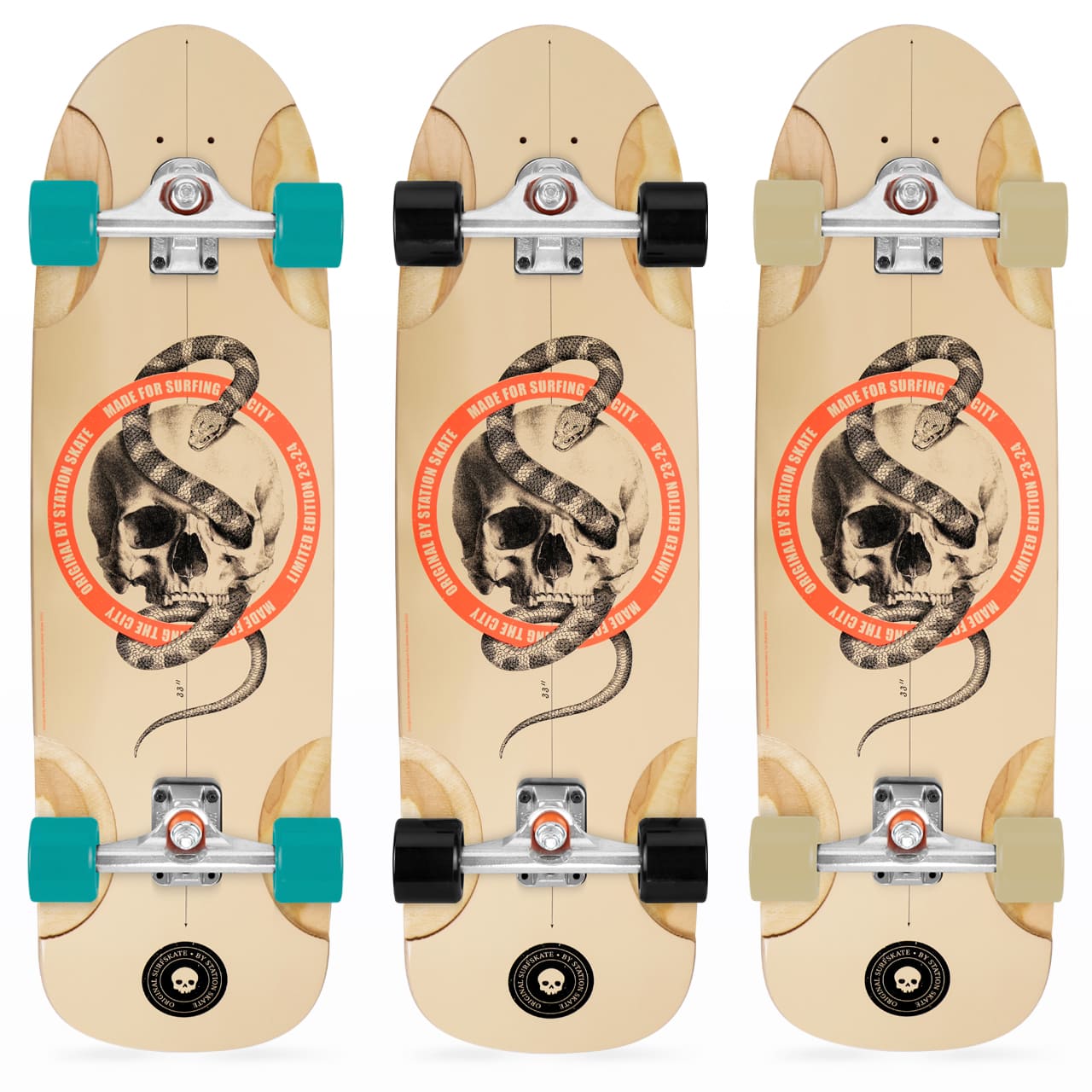 Detalles combinaciones ejes y rudeas Surfskate Completo 'SKULL' - Station Skate