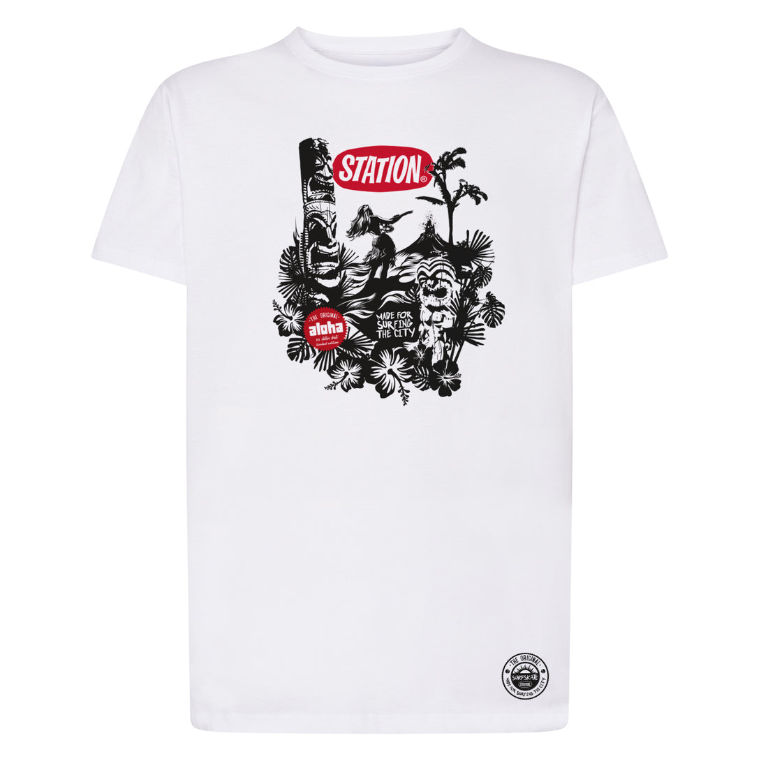 Camiseta blanca con dibujo hawaiano aloha