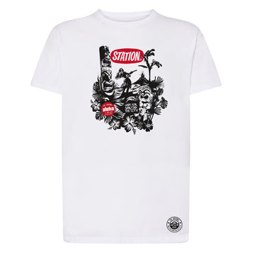 Camiseta blanca con dibujo hawaiano aloha