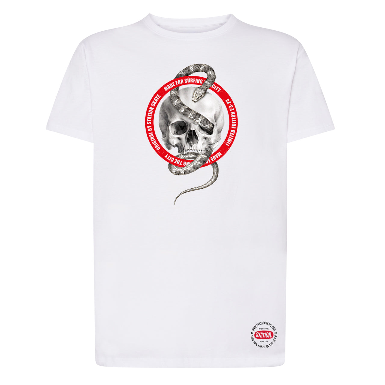 Camiseta blanca con calavera y serpiente realista