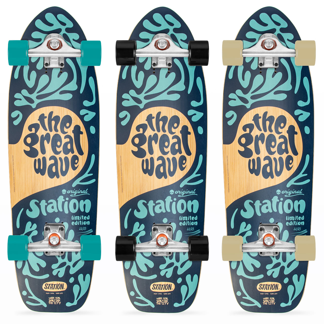 Surfskate Completo 'THE GREAT WAVE' 33" Bambú - StationSkate