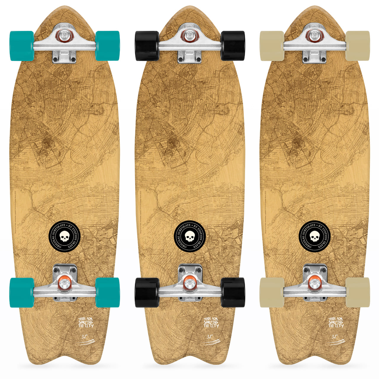 Surfskate  32 pulgadas Completo 'WOODRID' - StationSkate combinaciones ejes y ruedas